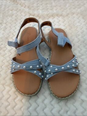 Cat & Jack Light Blue Pearl-Embellished Girls Sandals